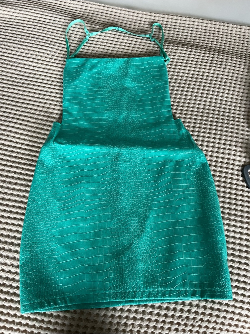 Green Croc-Embossed Halter Mini Dress